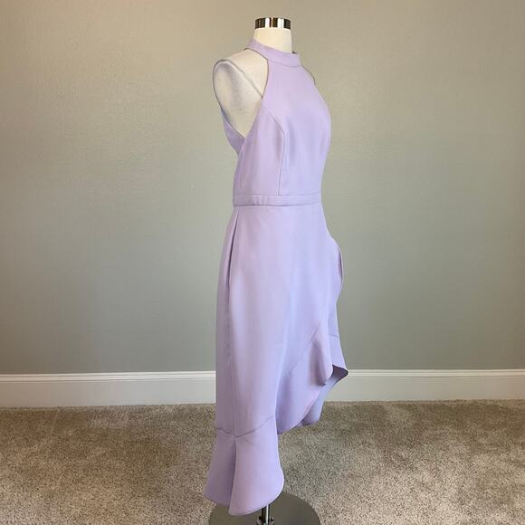 Backless High-Low Sheath Cocktail Dress Size 10 Purple Ruffled Halter by AQUA - Picture 3 of 14